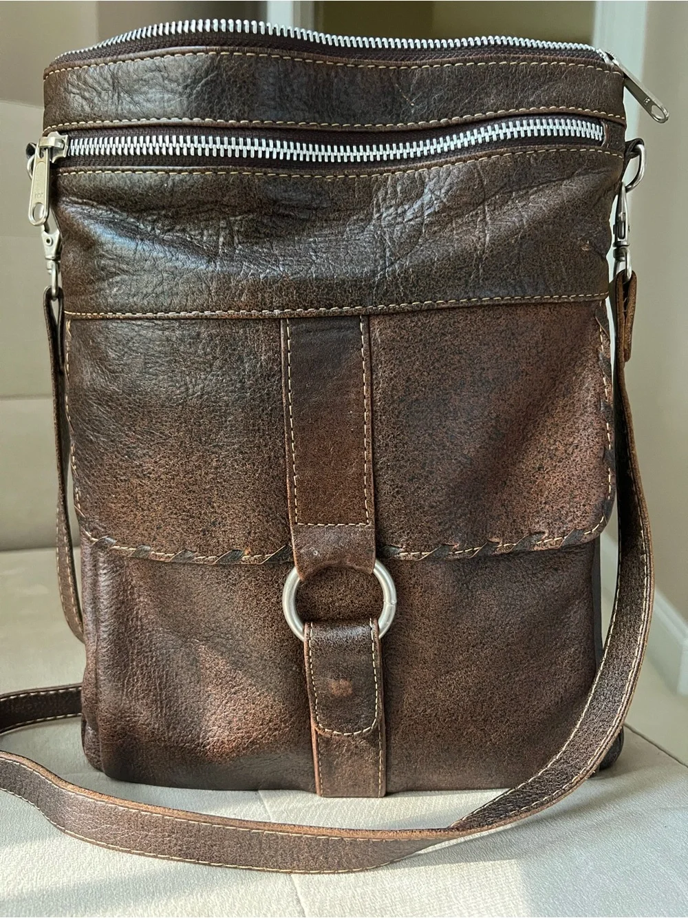 JL Saldivar Vintage Smooth Brown Leather Crossbody Utility Messenger Unisex